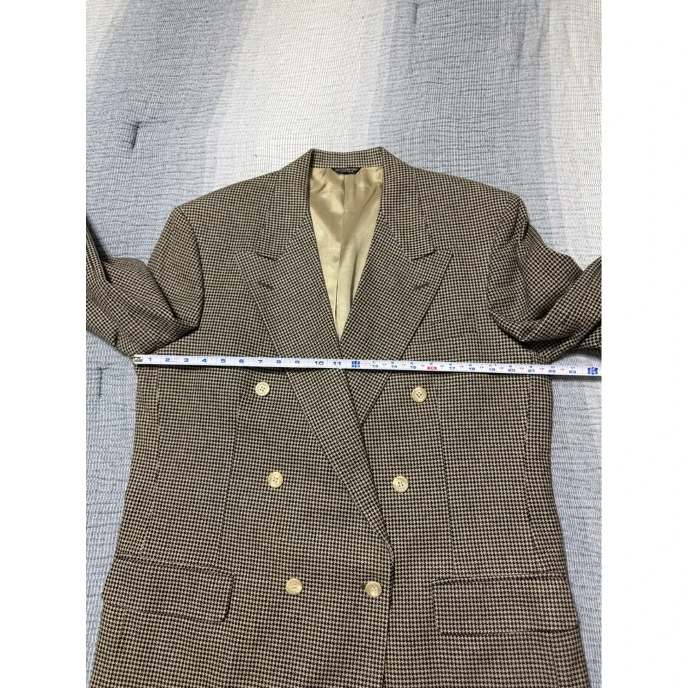 VTG Peterborough Row Mens Double Breasted Houndstooth Blazer Tan Blk Made in USA